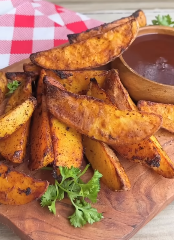 Knusprig gewürzte Kartoffelwedges aus dem Airfryer mit Barbecuesauce