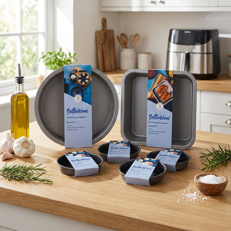 Airfryer-Backformen-Set für große Airfryer: rund, quadratisch & 4 kleine Backbleche