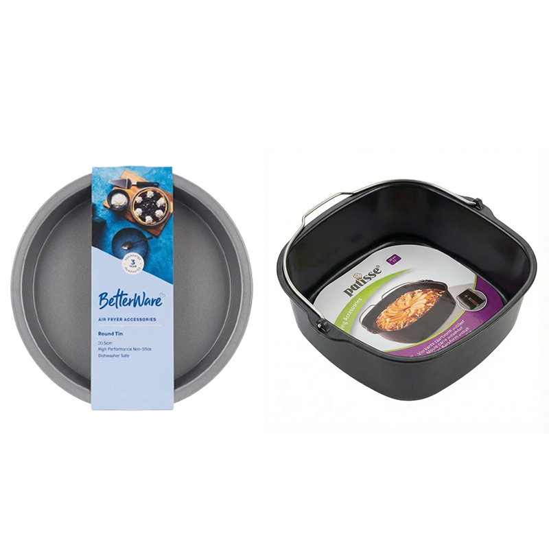 Airfryer-Vorteilsset: rundes Backblech + eckige Backform