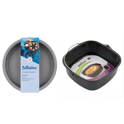 Airfryer-Vorteilsset: rundes Backblech + eckige Backform