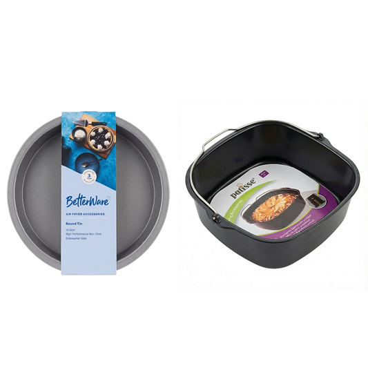 Airfryer-Vorteilsset: rundes Backblech + eckige Backform
