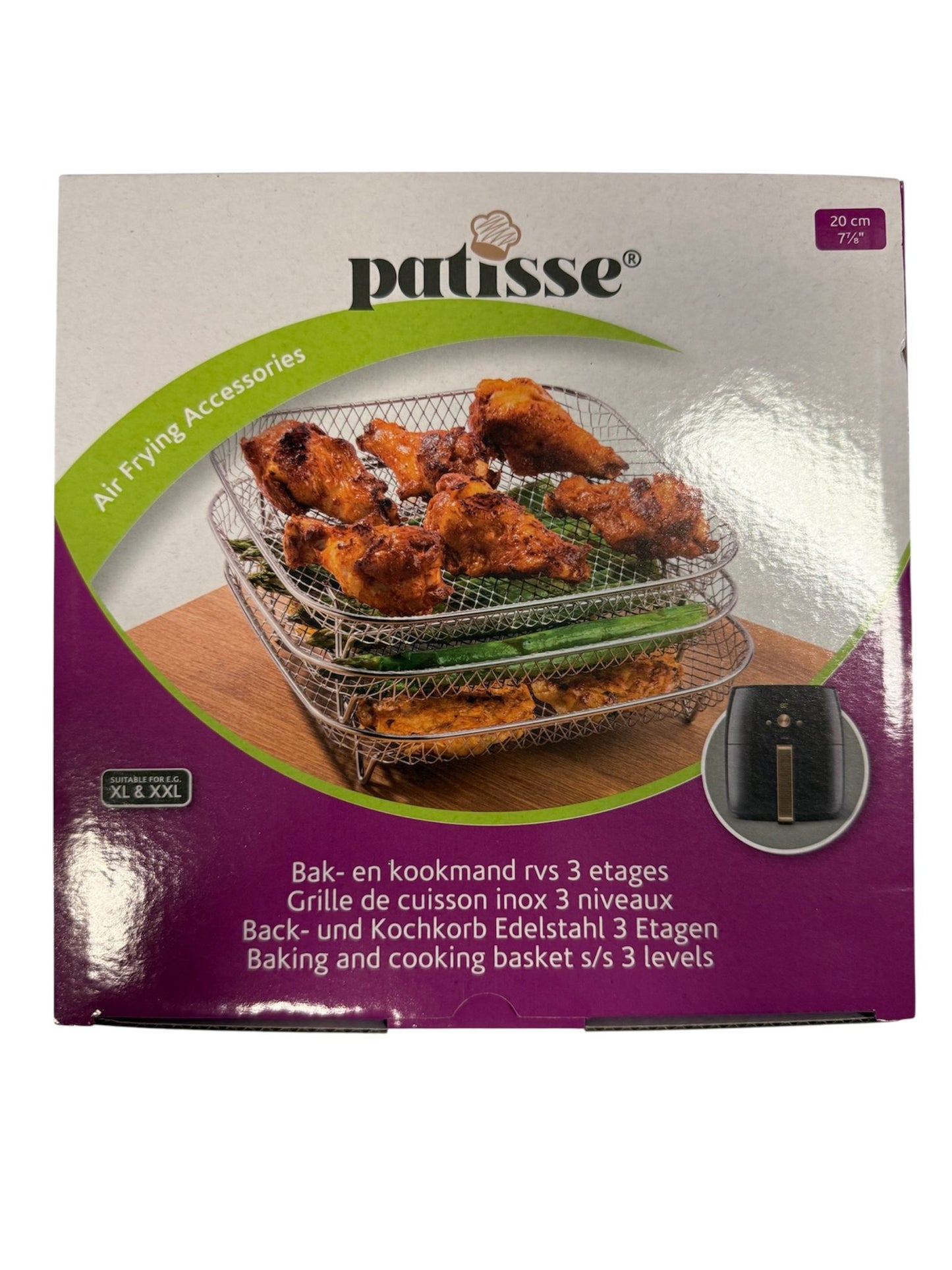 Patisse Edelstahl-Kochkorb – 3 Ebenen | 20 cm | Für XL & XXL Airfryer