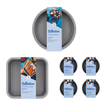 Airfryer-Backformen-Set für große Airfryer: rund, quadratisch & 4 kleine Backbleche