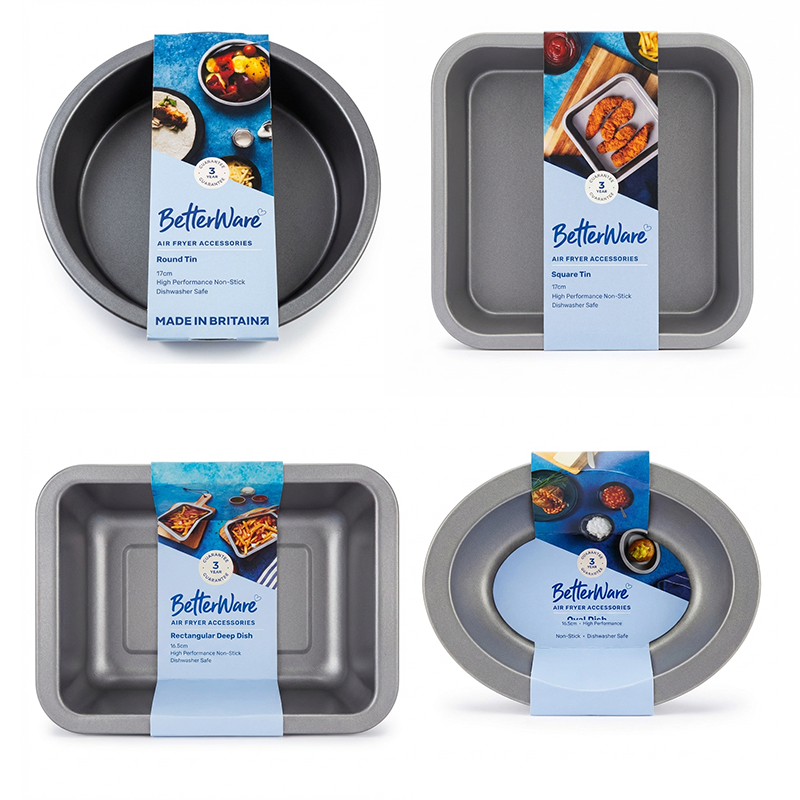 Set mit tiefer Airfryer Backplatte 17 cm, quadratischer Backplatte 17 cm, Mini tiefer Schale 14 cm und Ofenschale 13,5 cm